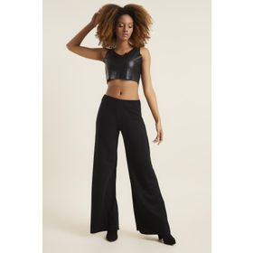 Quincey DPM4038 Kadın Siyah Bol Paça Örme Pantolon