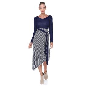Quincey EB2636 Lacivert Bej Verev Etekli Elbise
