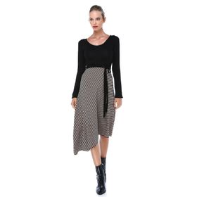 Quincey EB2636 Siyah Bej Verev Etekli Elbise