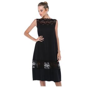 Quincey EB2644 Siyah Dantel Detaylı Scuba Elbise