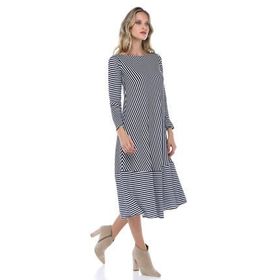 Quincey EB2668 Lacivert-beyaz çizgili Elbise