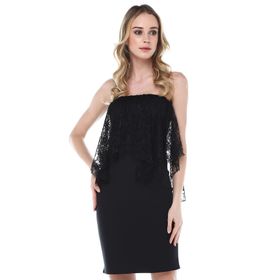 Quincey EBL2718 Siyah Dantelli Scuba Straplez Elbise