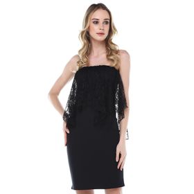 Quincey EBL2718 Siyah Dantelli Scuba Straplez Elbise