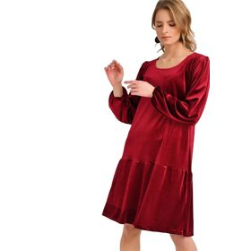 Quincey EBT2740 Bordo Kadife Kadın Elbise
