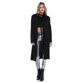 Quincey HK2410 Siyah Yaka Detaylı Uzun Kadın Hırka