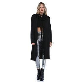 Quincey HK2410 Siyah Yaka Detaylı Uzun Kadın Hırka