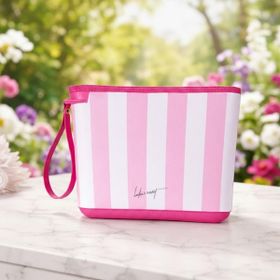 Qutu 21 cm Pembe Beyaz Kozmetik ve Makyaj Çantası
