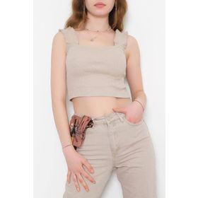Quzu Askılı Crop Bej Kadın Bluz
