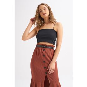 Quzu Askılı Crop Siyah Kadın Bluz