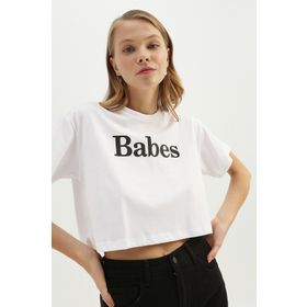 Quzu Baskılı Siyah Crop Kadın T-shirt