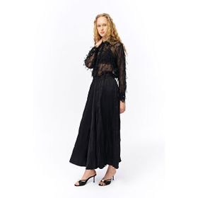 Quzu Beli Lastikli Pileli Bej Midi Boy Kadın Etek
