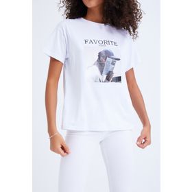 Quzu Beyaz Baskılı Kadın T-shirt