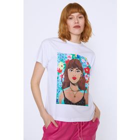 Quzu Beyaz Baskılı Kadın T-shirt