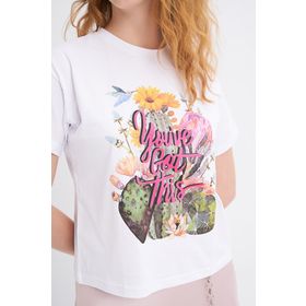 Quzu Beyaz Baskılı Kadın T-shirt