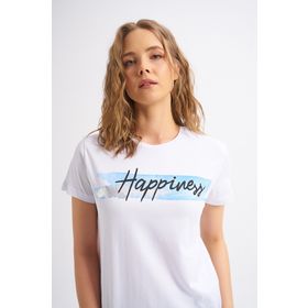 Quzu Beyaz Baskılı Kadın T-shirt