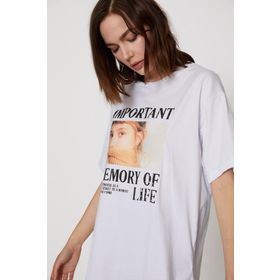 Quzu Beyaz Baskılı Oversize Kadın T-shirt
