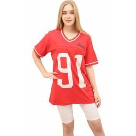 Quzu Beyaz Baskılı Oversize Kadın T-shirt
