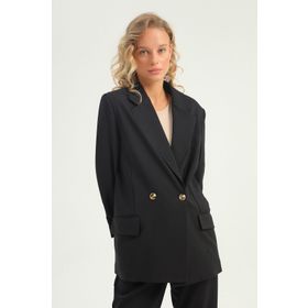 Quzu Siyah Kruvaze Blazer Kadın Ceket