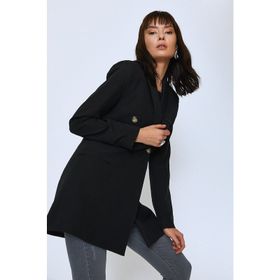 Quzu Siyah Kruvaze Blazer Kadın Ceket