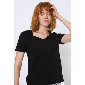 Quzu Siyah V Yaka Basic Kadın Tişört