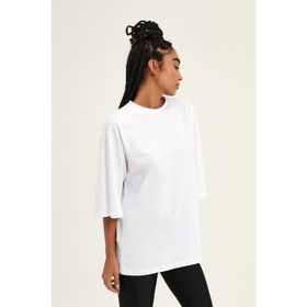 Quzu Truvakar Kol Basic Oversize Beyaz Kadın T-shirt