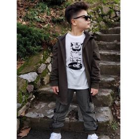 Quzucuk Kids Erkek Çocuk Kedi Figürlü Kargo Pantalonlu Takım