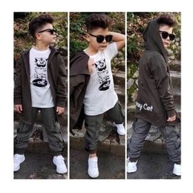 Quzucuk Kids Erkek Çocuk Kedi Figürlü Kargo Pantalonlu Takım