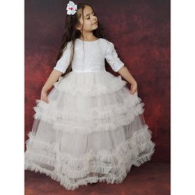 Quzucuk Kids Kız Çocuk Pulpayet Detaylı Beyaz Prenses Elbise