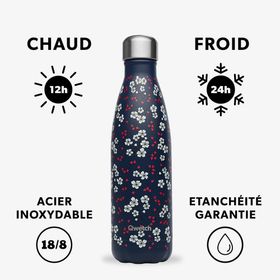 Qwetch QD3470 Çiçek Desenli Isı Yalıtımlı 500 ml Lacivert Termos