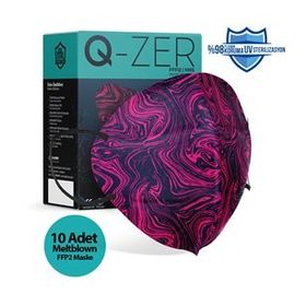 Qzer Fuşya Desenli FFP2 N95 10'lu Maske