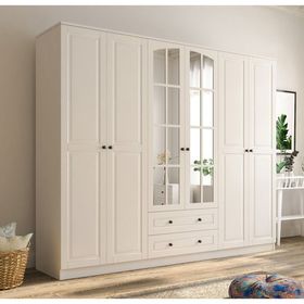 Rabi Beyza Country Beyaz 184 cm 6 Kapaklı 2 Çekmeceli Gardırop
