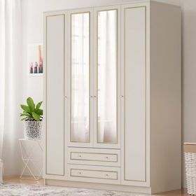 Rabi Beyza Country Gold 4 Kapaklı 2 Çekmeceli Gardırop