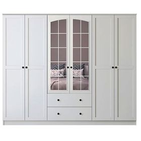 Rabi Mobilya Side Rose 6 Kapak 2 Çekmece Aynalı 210 Beyaz Gardırop