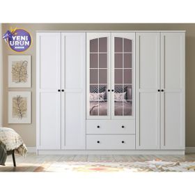 Rabi Mobilya Side Rose 6 Kapak 2 Çekmece Aynalı 210 Beyaz Gardırop