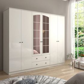 Rabi Rose 6 Kapak 2 Çekmece Aynalı 210 Beyaz Gardırop