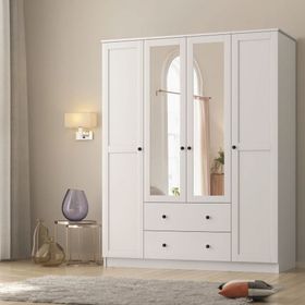 Rabi Side 4 Kapak 2 Çekmece Aynalı 210 Beyaz Gardırop