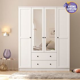 Rabi Side 4 Kapak 2 Çekmece Aynalı 210 Beyaz Gardırop