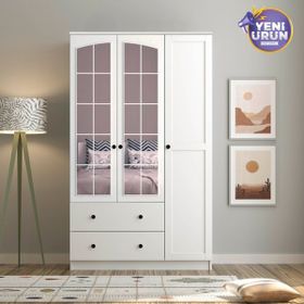 Rabi Side Rose 3 Kapak 2 Çekmece Aynalı 184 Beyaz Gardırop