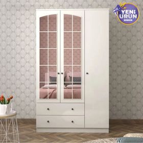 Rabi Side Rose 3 Kapak 2 Çekmece Aynalı 210 Beyaz Gardırop