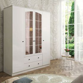 Rabi Side Rose 4 Kapak 2 Çekmece Aynalı 184 Beyaz Gardırop