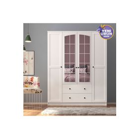 Rabi Side Rose 4 Kapak 2 Çekmece Aynalı Gardırop