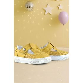 Rakerplus Bheem Hakiki Deri Sarı Cırtlı Yıldız Detaylı Bebek Sandalet