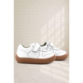 Rakerplus Bob Hakiki Deri Beyaz Barefoot Cırtlı Lastikli Bebek Sneaker Ayakkabı