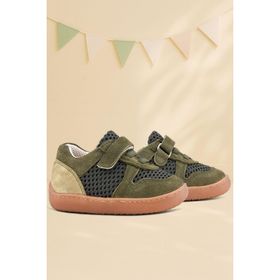 Rakerplus Bob Hakiki Deri Haki Yeşil Barefoot Cırtlı Lastikli Bebek Sneaker Ayakkabı