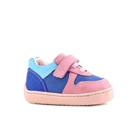 Rakerplus Bob Hakiki Deri Mavi Pembe Barefoot Cırtlı Lastikli Bebek Sneaker Ayakkabı