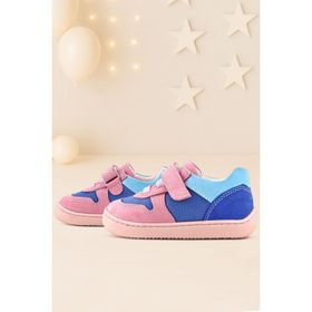 Rakerplus Bob Hakiki Deri Mavi Pembe Barefoot Cırtlı Lastikli Bebek Sneaker Ayakkabı