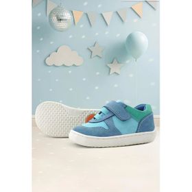 Rakerplus Bob Hakiki Deri Mavi Yeşil Barefoot Cırtlı Lastikli Bebek Sneaker Ayakkabı