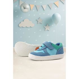 Rakerplus Bob Hakiki Deri Mavi Yeşil Barefoot Cırtlı Lastikli Bebek Sneaker Ayakkabı