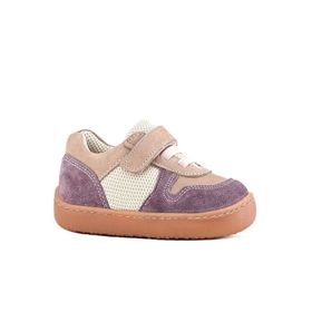 Rakerplus Bob Hakiki Deri Mor Pudra Barefoot Cırtlı Lastikli Bebek Sneaker Ayakkabı