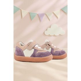 Rakerplus Bob Hakiki Deri Mor Pudra Barefoot Cırtlı Lastikli Bebek Sneaker Ayakkabı